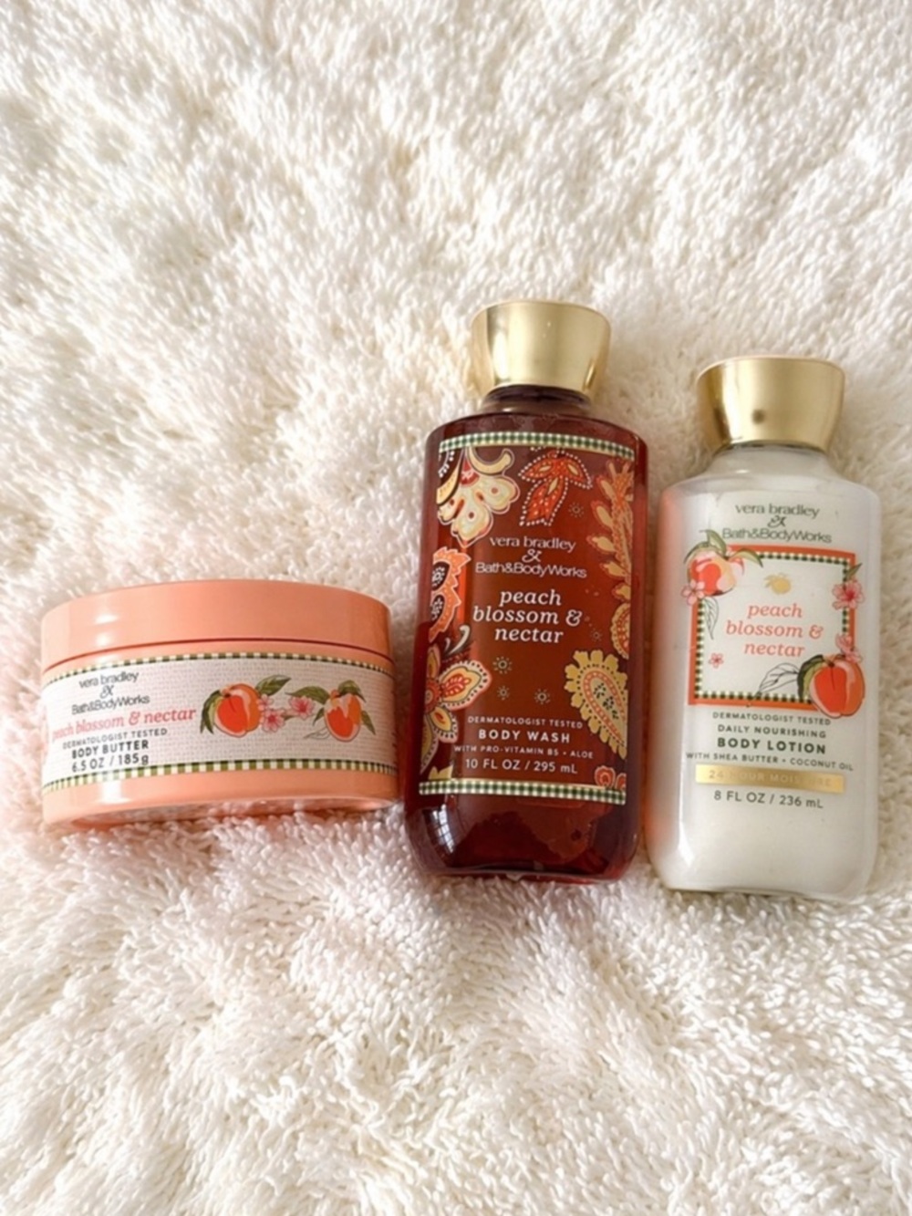 Vera Bradley x Bath & Body Works Peach Blossom & Nectar 3 Pc Set New